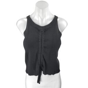 Venus Women's Black Sleeveless Tie Hem Ribbed Knit Cami Camisole Tank Top Size S